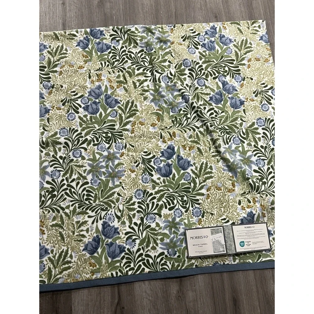 Morris & Co LUXURY BEACH POOL TOWEL OVERSIZED Botanical Green Blue Floral New